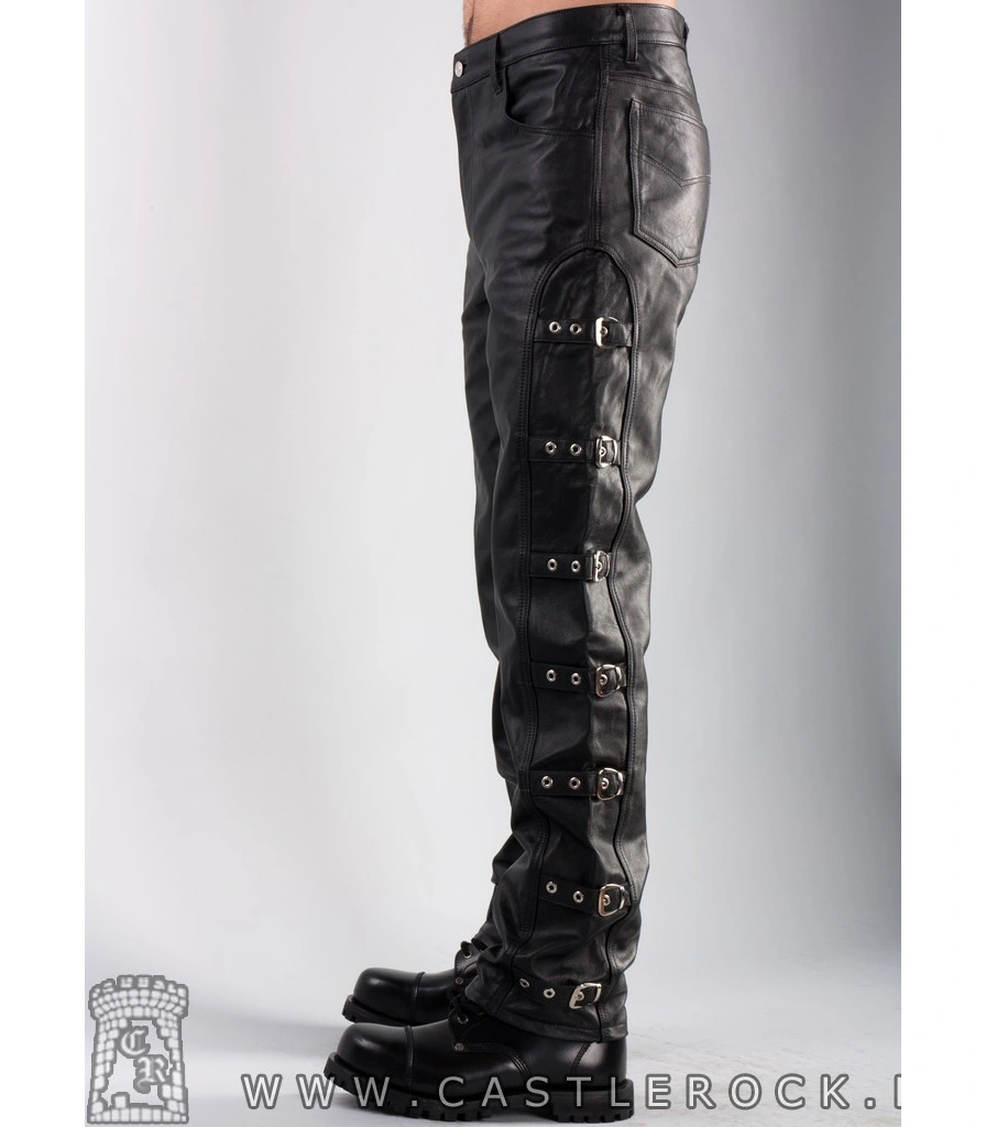 штаны кожаные master с пряжками