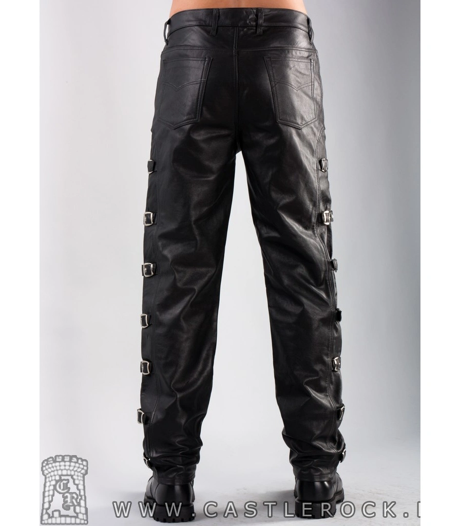 штаны кожаные master с пряжками