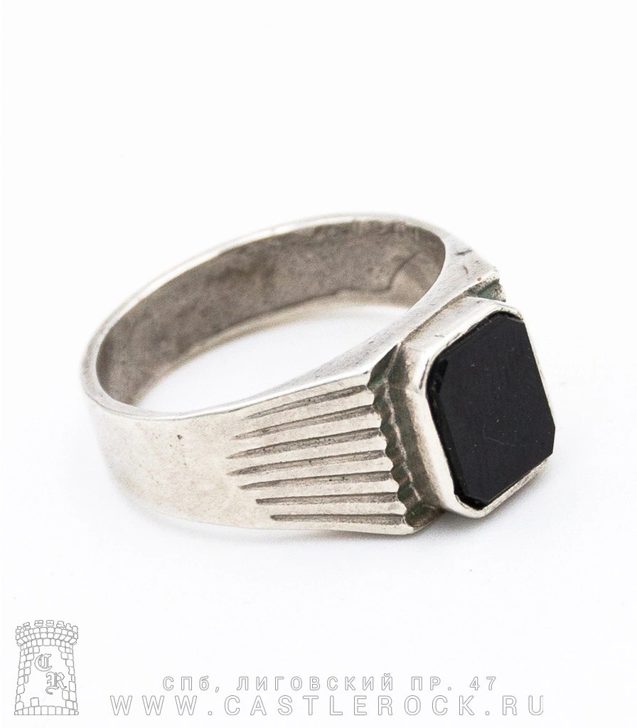 кольцо с черной вставкой лучи (узкое)