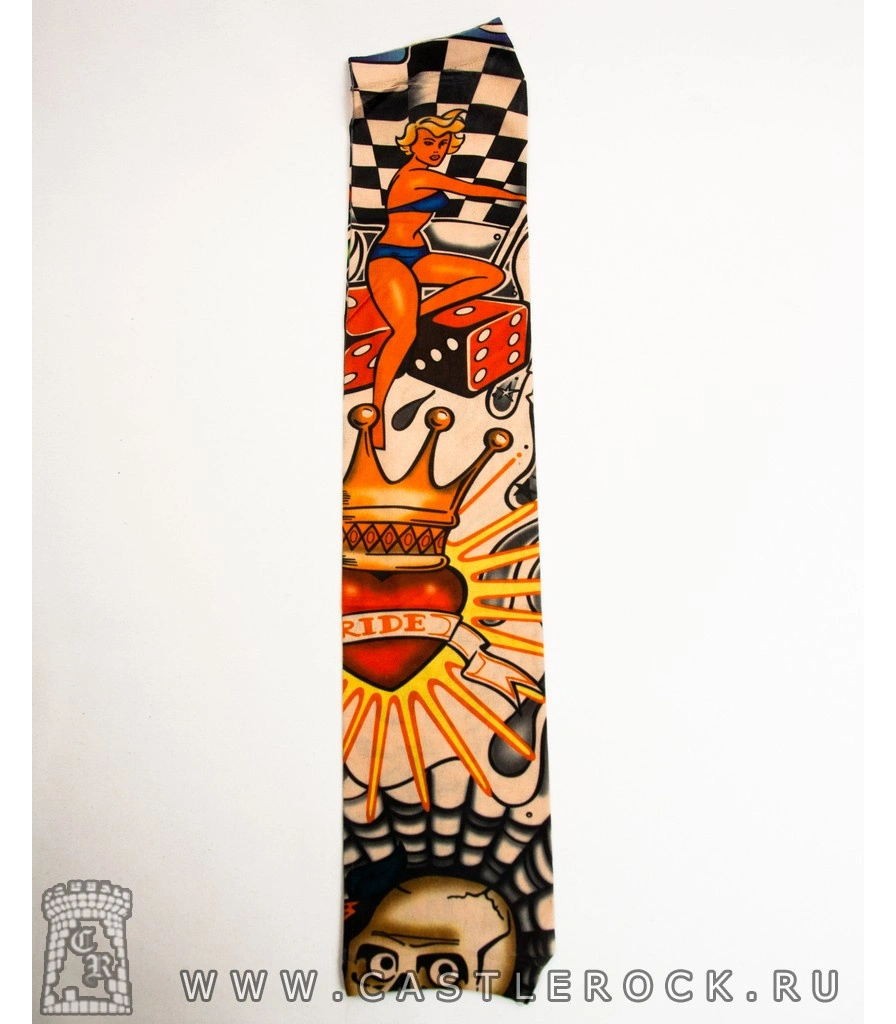 тату рукав сердце с короной и девушка "ride"