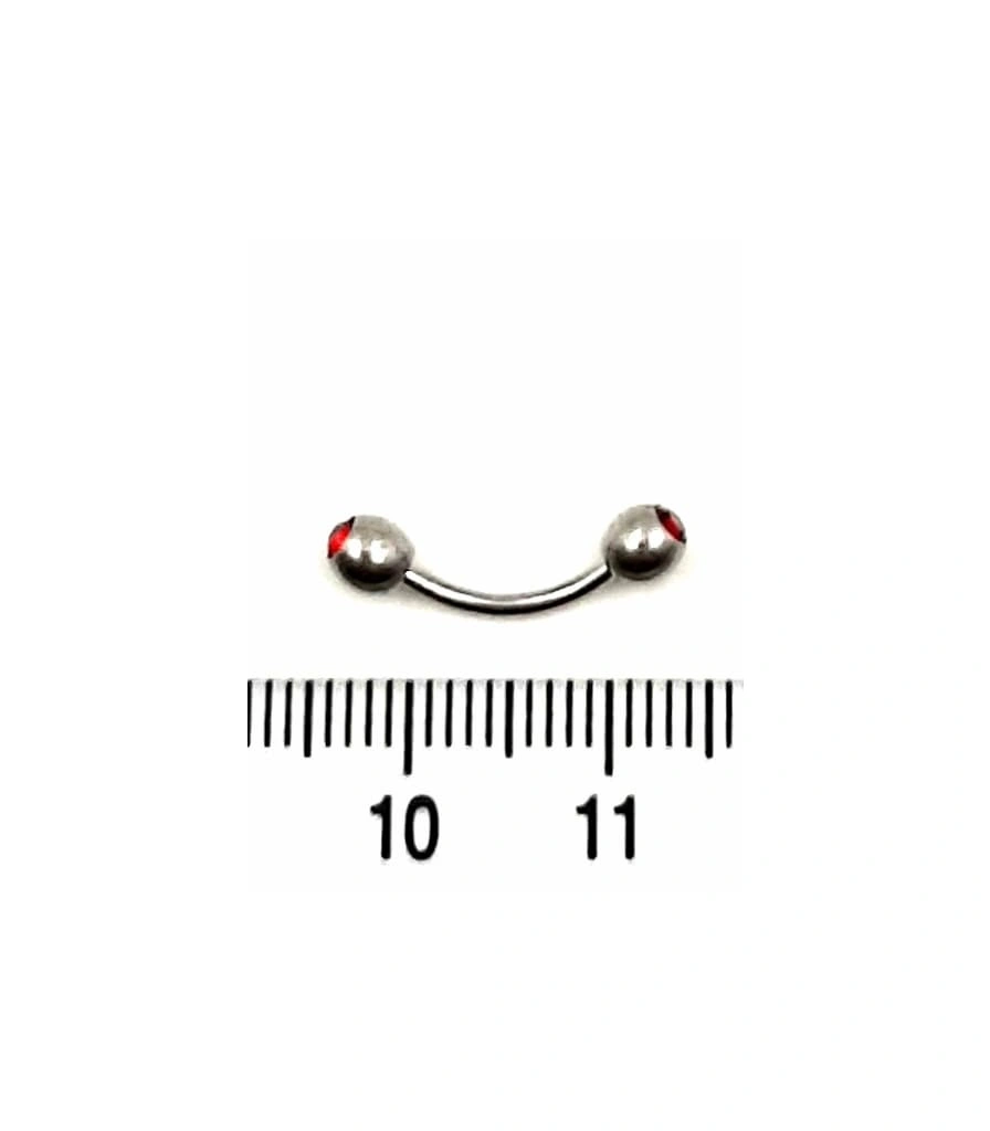 Микробанан Сталь с Шариками со Стразами (красными) 1,2 х 10 х 4/4