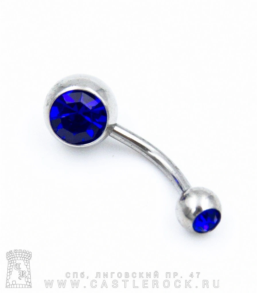 Банан Сталь с Шариками со Стразами (синими) 1,6 х 10 х 5/8