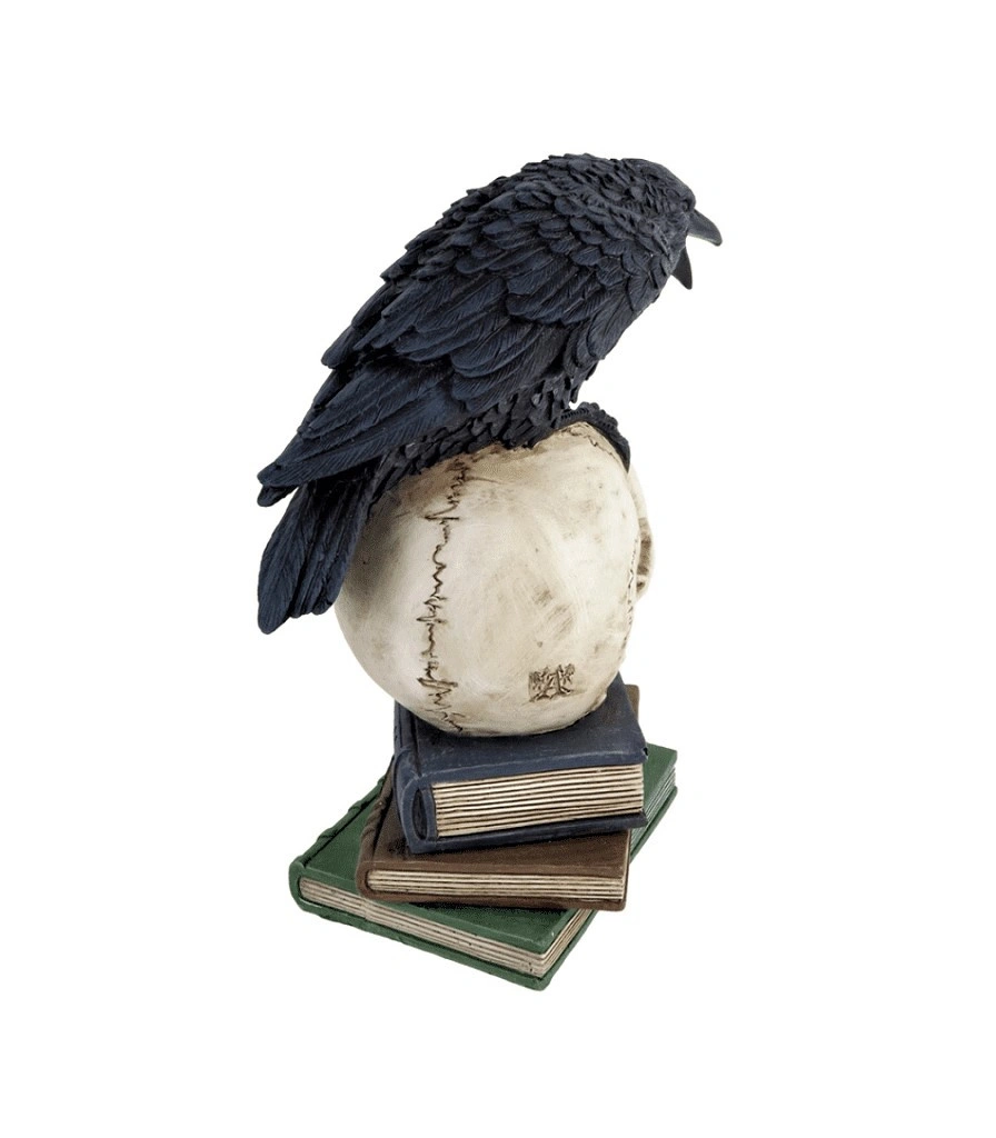статуэтка ворон на черепе и книгах