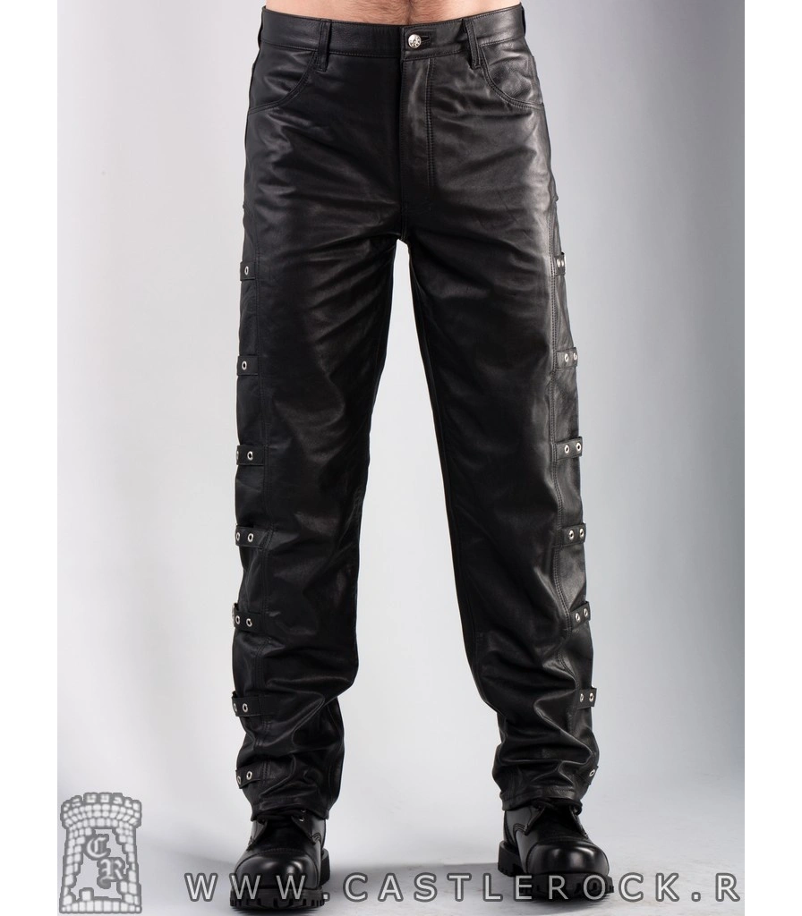 штаны кожаные master с пряжками