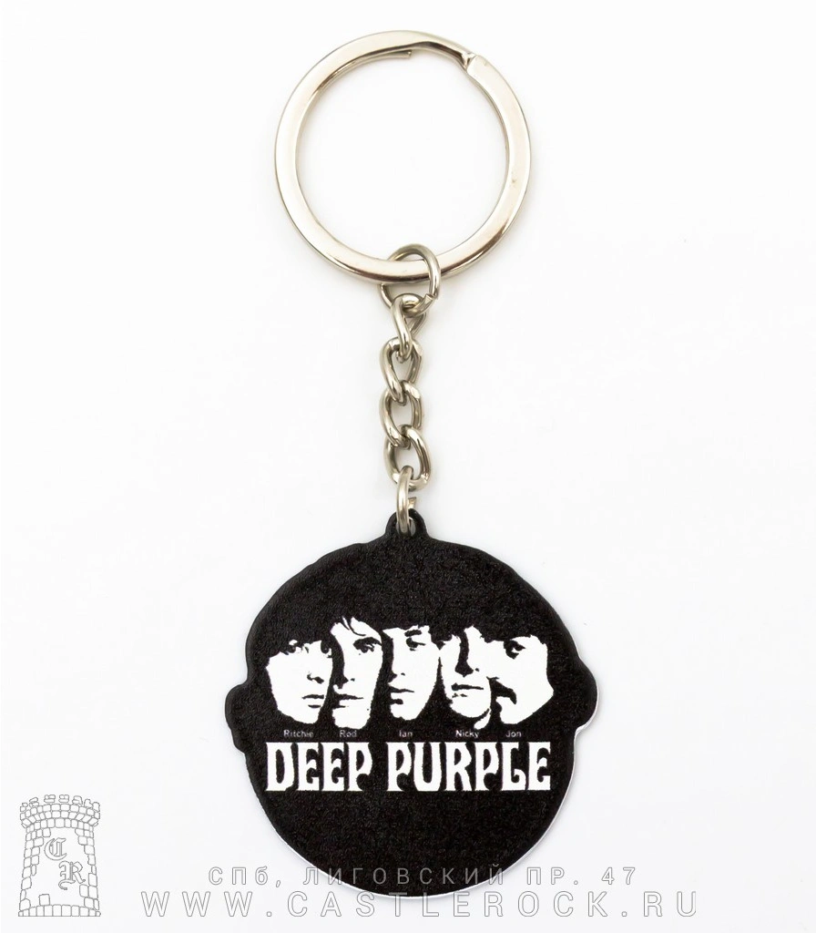 брелок металлический deep purple "smoke on the water, fire in the sky"