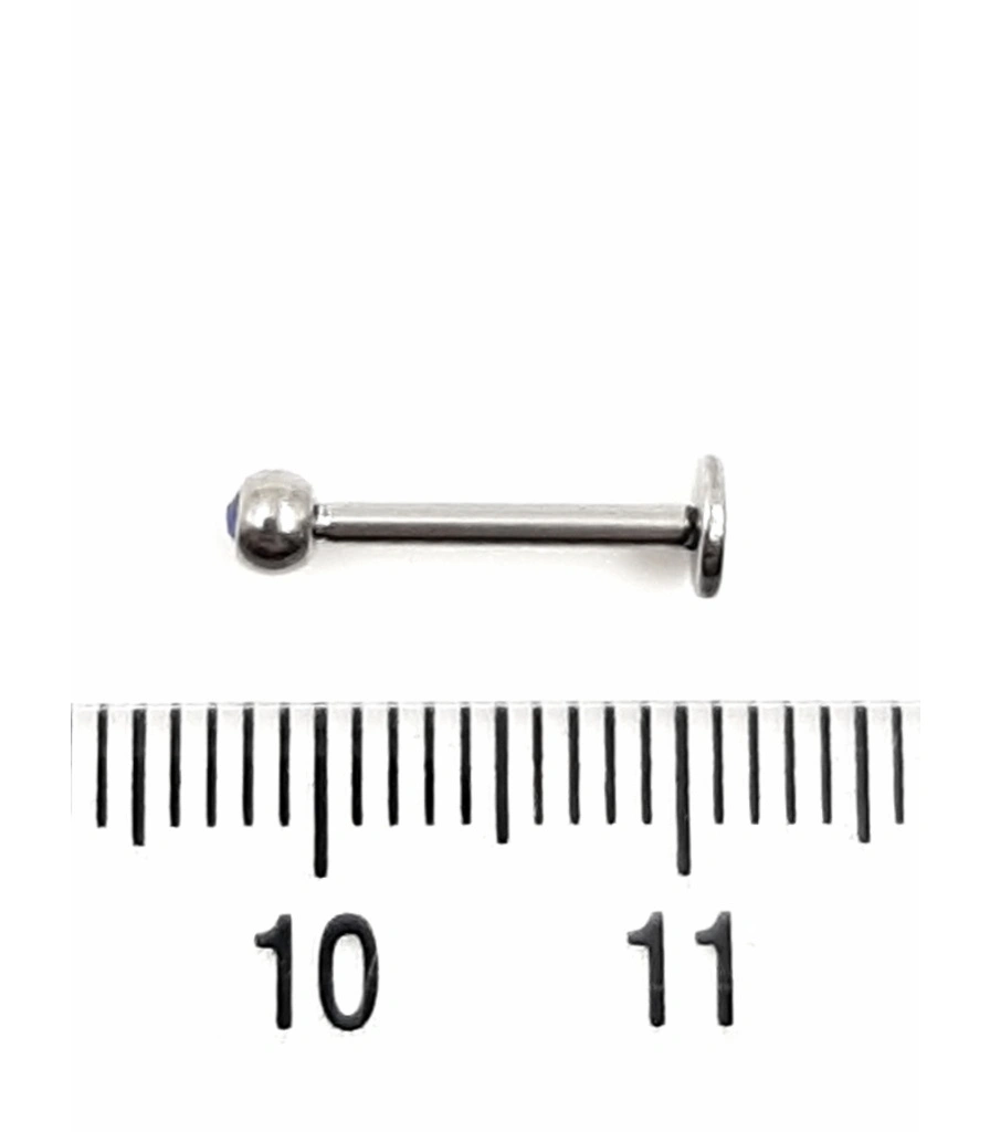 Лабрет Титан с Шариком со Стразом (синим) 1,2 х 10 х 3