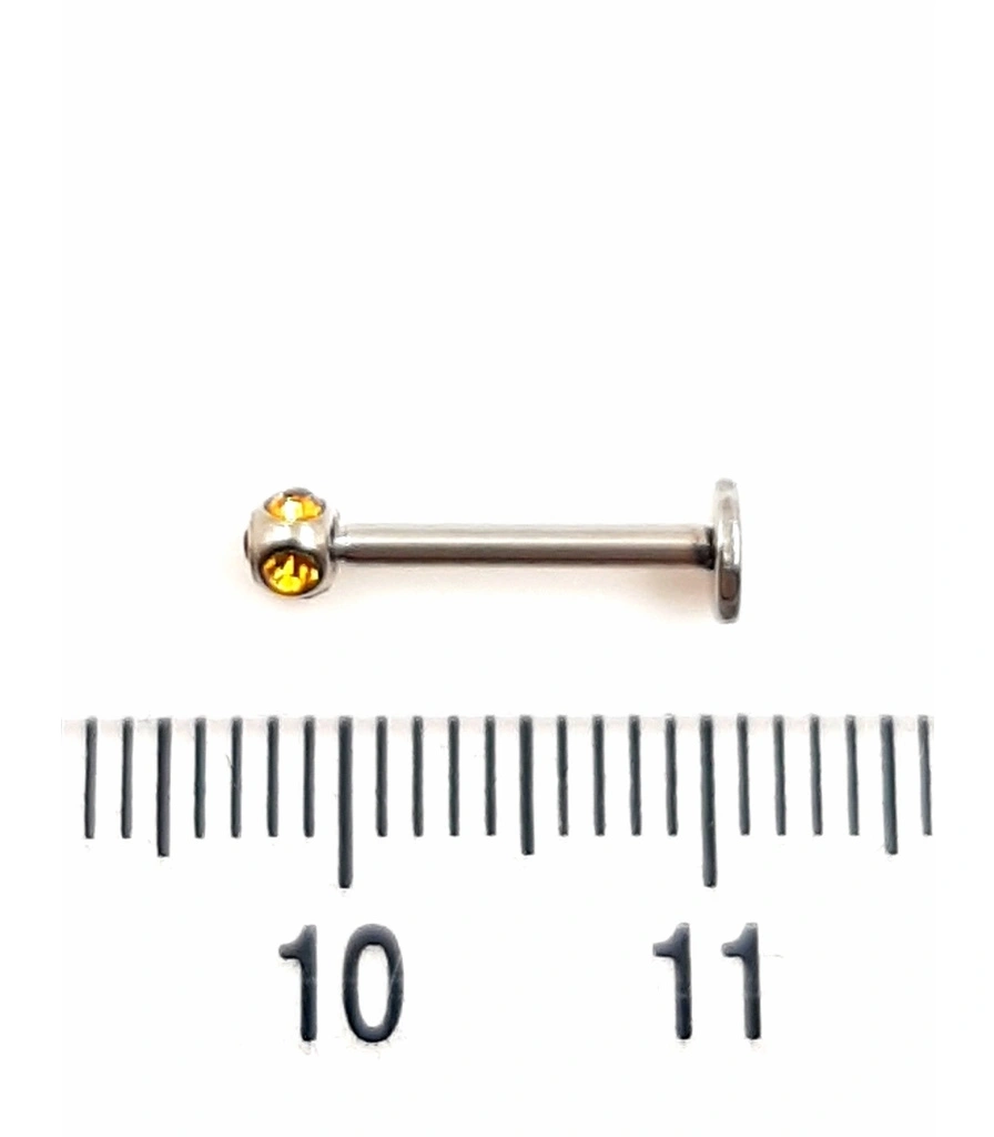 Лабрет Титан с Шариком в Стразах (желтых) 1,2 х 10 х 3