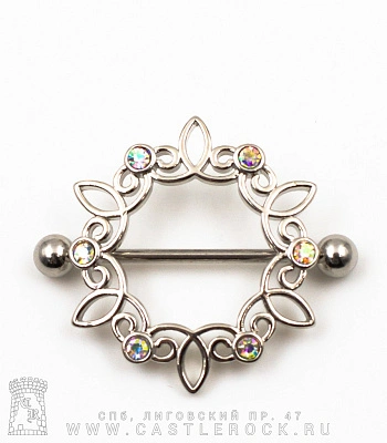 Штанга Сталь Узор (стразы перламутровые) 1,6 х 22 х 5/5