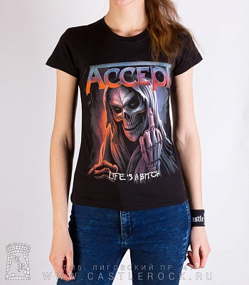женская футболка accept "life's a bitch" (смерть)