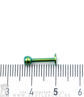 Лабрет Сталь Зеленый с Шариком со Стразом (прозрачным) 1,6 х 10 х 4