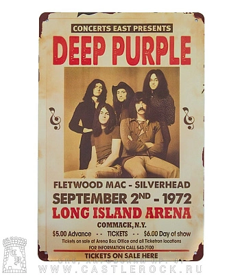табличка deep purple "september 2nd - 1972 long island arena commack, n.y."