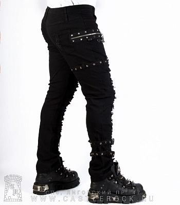 брюки devil fashion черные стрейч (ремни, клепки)