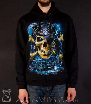 балахон на молнии веселый роджер и корабль "jolly roger"