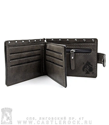 портмоне с цепью motorhead "england" (гравировка, на кнопке, серое, ручная работа)