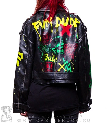 косуха женская к/з оверсайз с росписью 2478 (напыление металлик) косуха женская к/з оверсайз с росписью 2478 (напыление металлик)