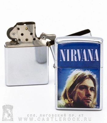зажигалка цветная nirvana kurt cobain (синий фон)