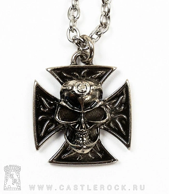 подвес new rock железный крест с черепом