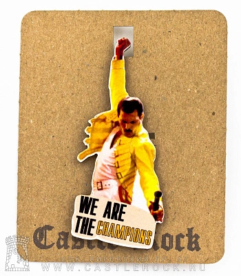 значок деревянный queen freddie mercury "we are the champions"