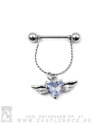 Штанга Сталь Сердце Крылатое на Цепи (страз прозрачный) 1,6 х 16 х 5/5