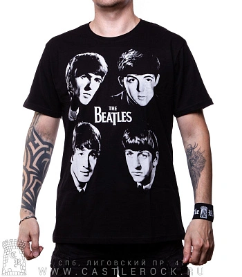 футболка beatles (лица ч/б, надпись в центре)