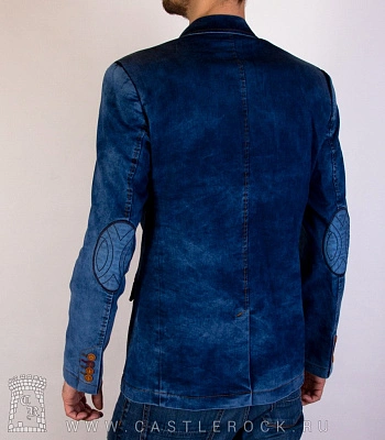 пиджак джинсовый синий (заплатки на рукавах)
