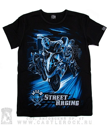 футболка детская мотогонщик "wild street racing" (светится)
