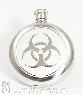 фляга стальная с гравировкой и стеклом biohazard 5 oz