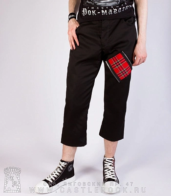 бриджи черные с молниями (вставка-красная клетка)