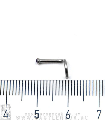 Крючок для носа Сталь со Стразом (сиреневым) 1 х 6-8 х 2