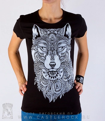 женская футболка волк этнический (светится)