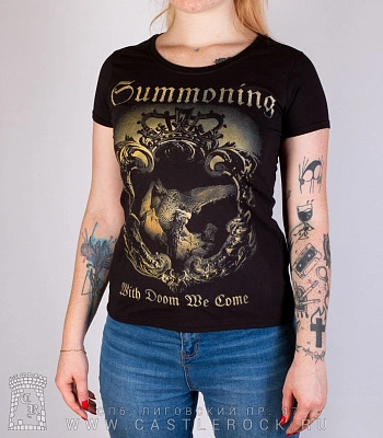 женская футболка summoning "with doom we come"