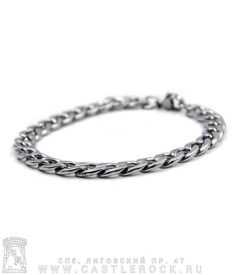 браслет стальной цепь панцирная (звенья усеченные, округлые, плоский, 8 мм, короткий)