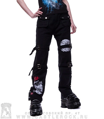 джинсы женские с принтами (ремни, кнопки, накладные карманы)