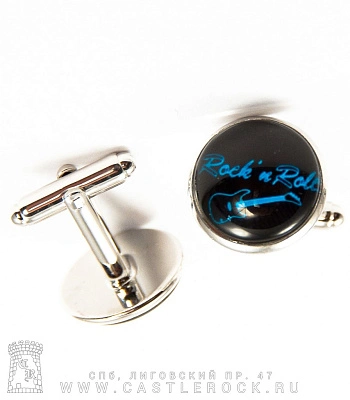 запонки rock'n'roll (гитара, надпись синяя)