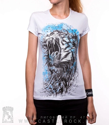 женская футболка тигр (белая, светится)