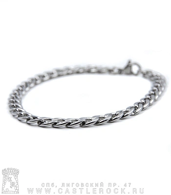 браслет стальной цепь панцирная (звенья округлые, длинные, плоский, 6 мм)