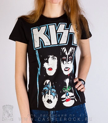 женская футболка kiss (группа, молнии)