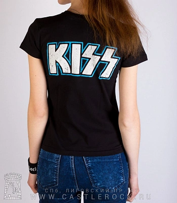женская футболка kiss (группа, молнии)