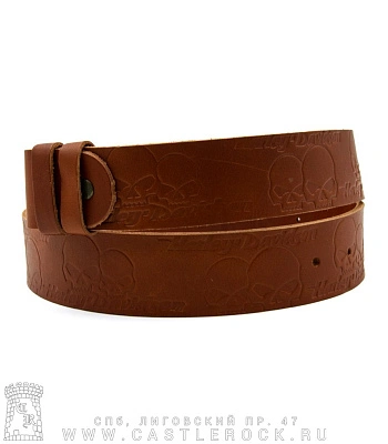 ремень кожаный полотно без пряжки harley-davidson (черепа, рыжий)