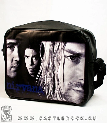 сумка к/з nirvana (группа ч/б, надпись синяя)