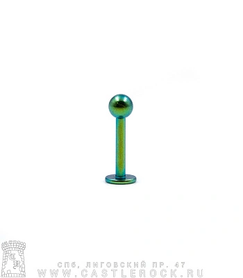 Лабрет Сталь Зеленый с Шариком 1,6 х 10 х 4