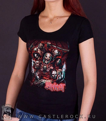 женская футболка slipknot (маски, бита)