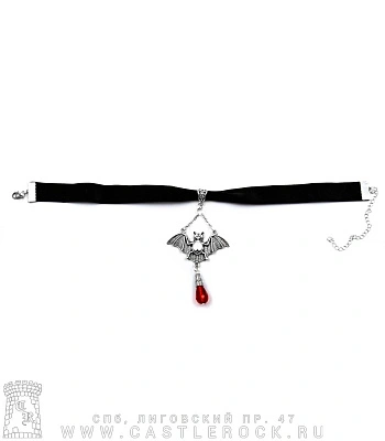 чокер бархатный черный летучая мышь с камнем красным