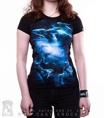 женская футболка космические киты (светится)