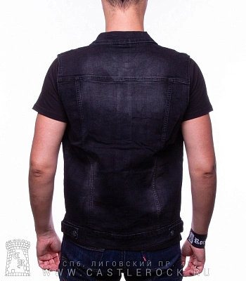 жилет джинсовый черный (потертый) 7016#