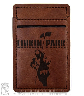 кардхолдер с гравировкой linkin park (коричневый, ручная работа)