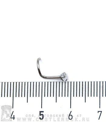 Крючок для носа Сталь со Стразом Сердце (прозрачным) 0,8 х 6,5 х 3