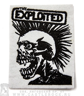 нашивка exploited (лого череп, белая, вышивка)