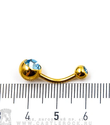 Банан Сталь Золотистый с Шариками со Стразами (голубыми) 1,6 х 11 х 5/8