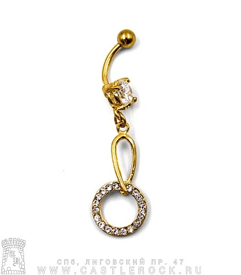 Банан Сталь Золотистый с Шариком и Стразом с Подвеской Кольцо (стразы) 1,6 х 10 х 5/8